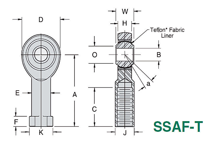 3部分のステンレス鋼のロッドエンドPTFEはSSAM - T/SSAF -をTの精密並べました