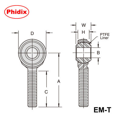 EM-T/EF-T シリーズ 2 パーツ PTFE ローニング ストッド エンド 低着用とコスト効率の良い保守のために電解のないニッケルプレート付きの自己潤滑設計