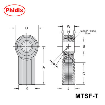MTSM-T/MTSF-T シリーズ PTFE コーナー付き棒端:自動化と重機械のための高精度低維持費ベアリング