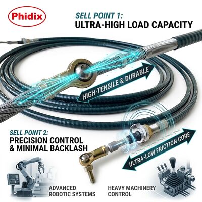 カスタムエンジニアリングアセンブリメカニカルコントロールケーブル、5インチまでの最小曲げ半径、精密制御システム向けOEM承認